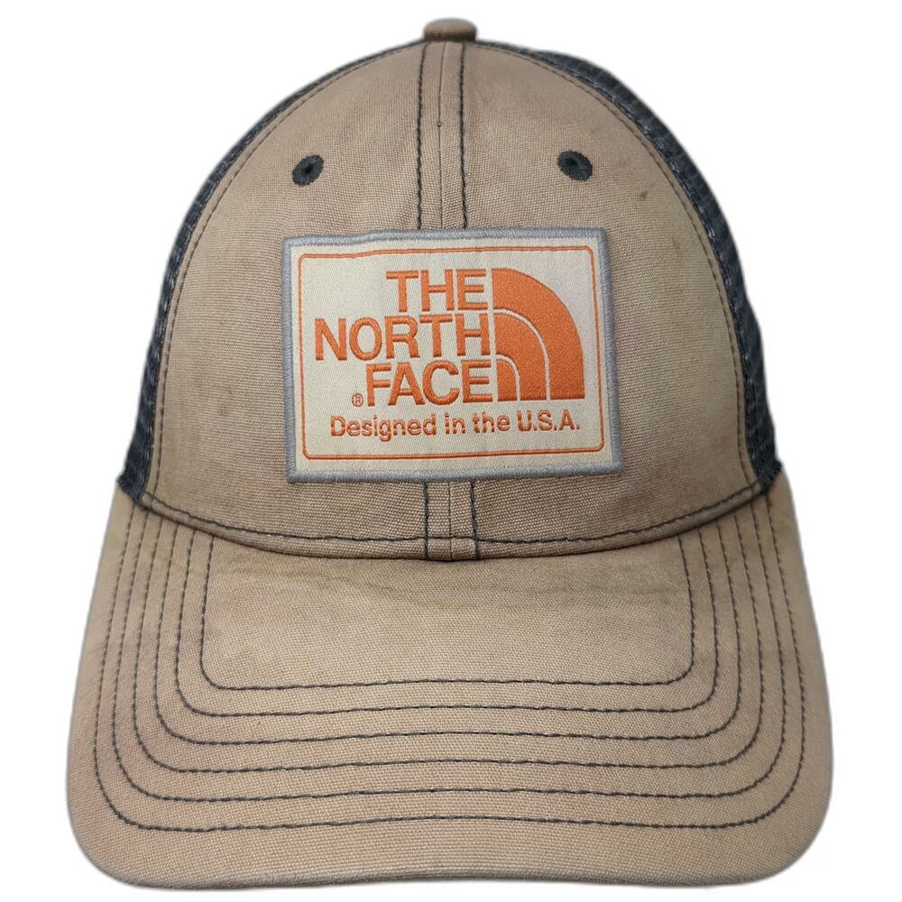 The North Face Trucker Hat Beige Gray One Size Mesh Back Snapback Logo Outdoor